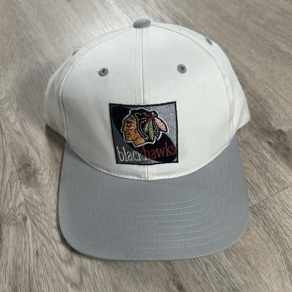 Vintage Chicago Blackhawks Hat Snapback‎ NHL Hockey Annco White Gray Cap